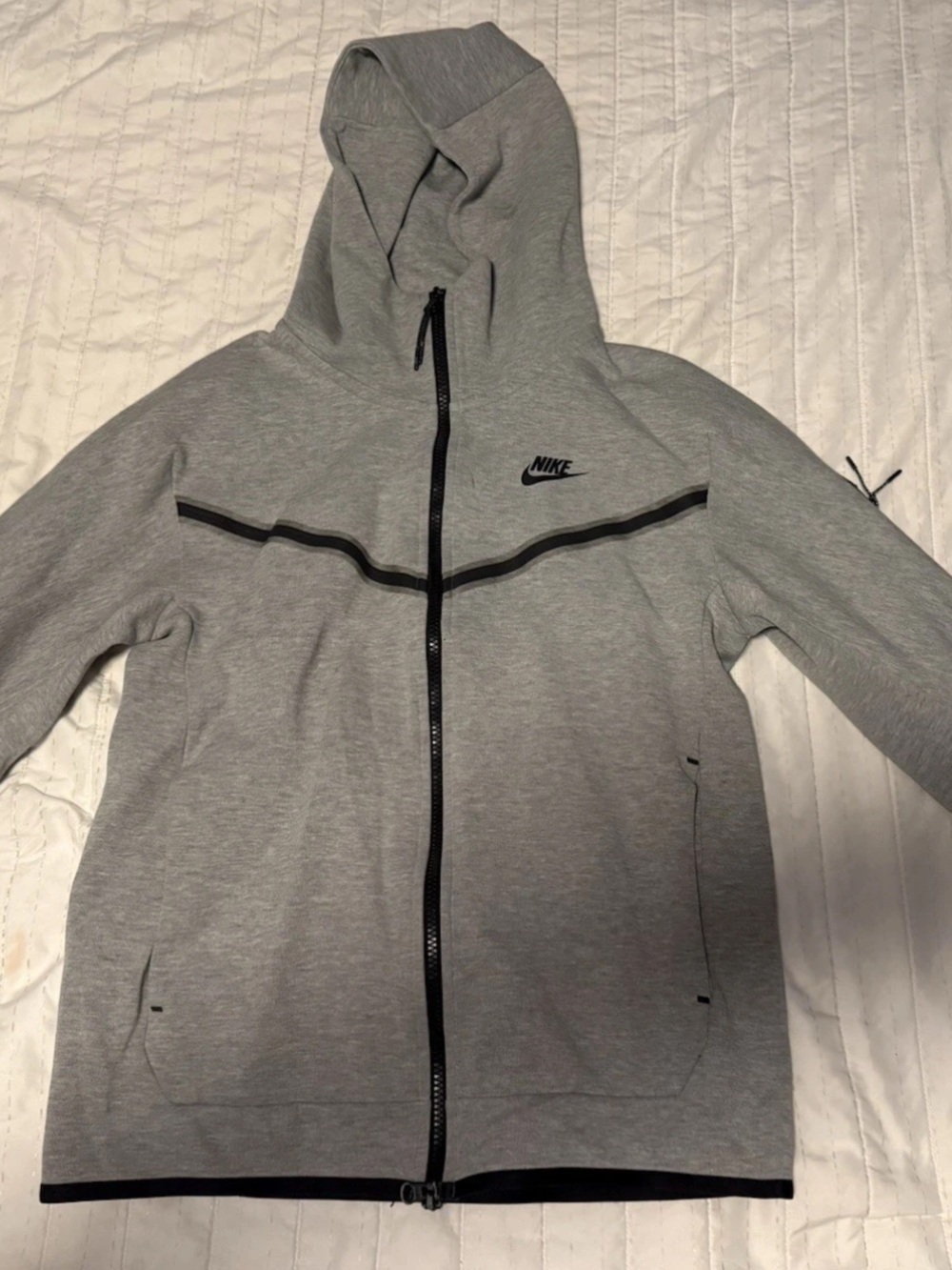 Nike Grey Full-Zip Performance Hoodie Jacket with Black Trim men’s size small